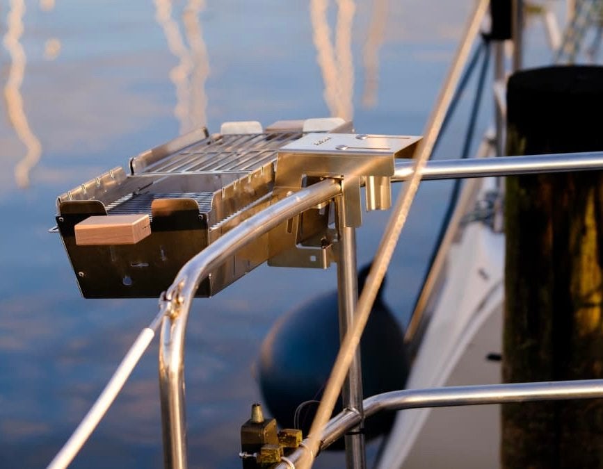 🥩🔥 KNISTER portable BBQ Grill o.a. voor boot fiets balkon, Ophalen, Nieuw, Rechthoekig, Hout