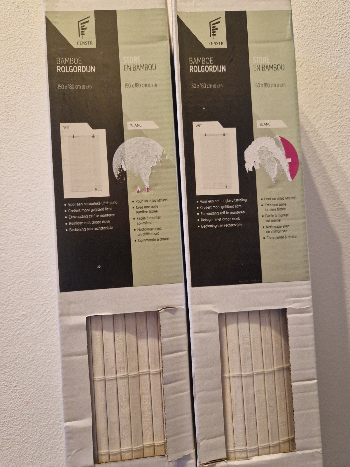2x Bamboe Rolgordijn Wit 150x180 cm - Nieuw in verpakking, Overige merken, Wit, Nieuw, Ophalen of Verzenden