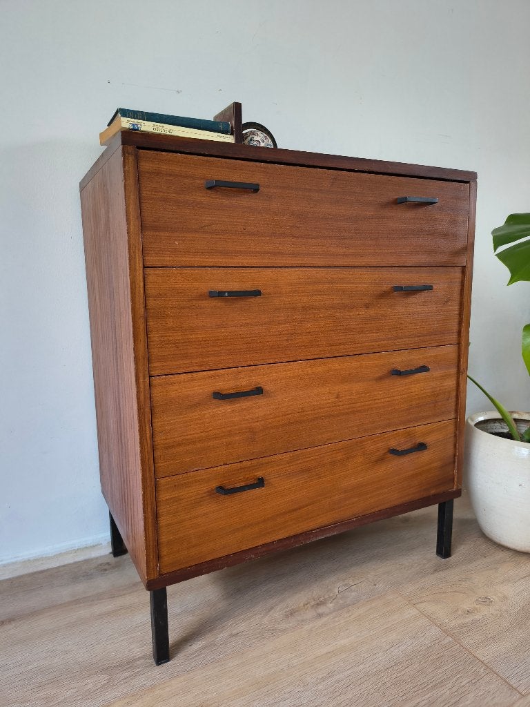 Mid-Century Ladekast (Teak) – 4 Laden, Huis en Inrichting, Zo goed als nieuw, 3 of 4 laden, Onbekend, Minder dan 100 cm