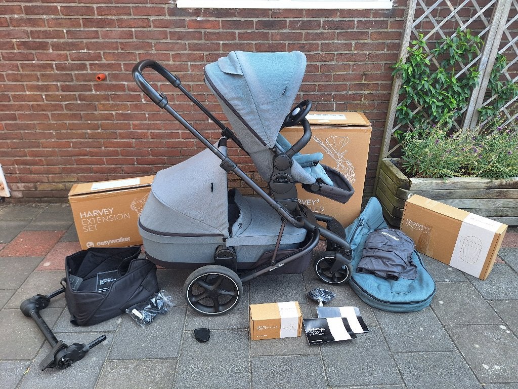 Easywalker Harvey 3 kinderwagen (complete set!), Kinderen en Baby's, Kinderwagens en Combinaties, Zo goed als nieuw, Verstelbare duwstang