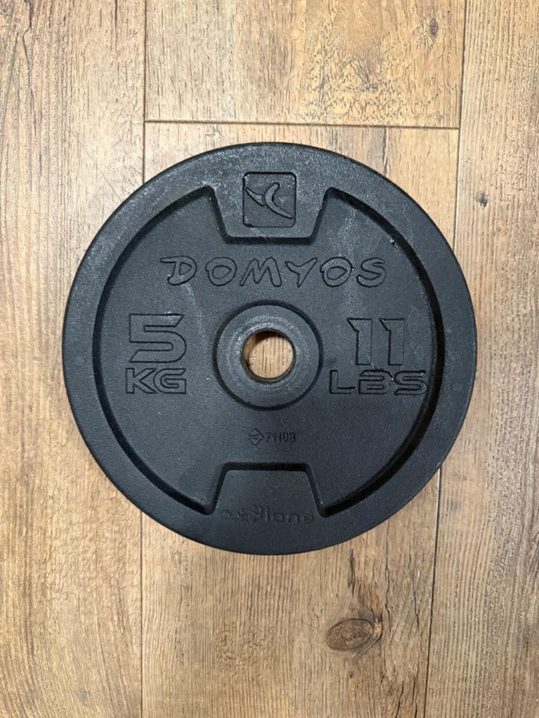 Domyos Halterschijf 5kg - 3 stuks beschikbaar, Ophalen of Verzenden, Gebruikt, Halterschijven