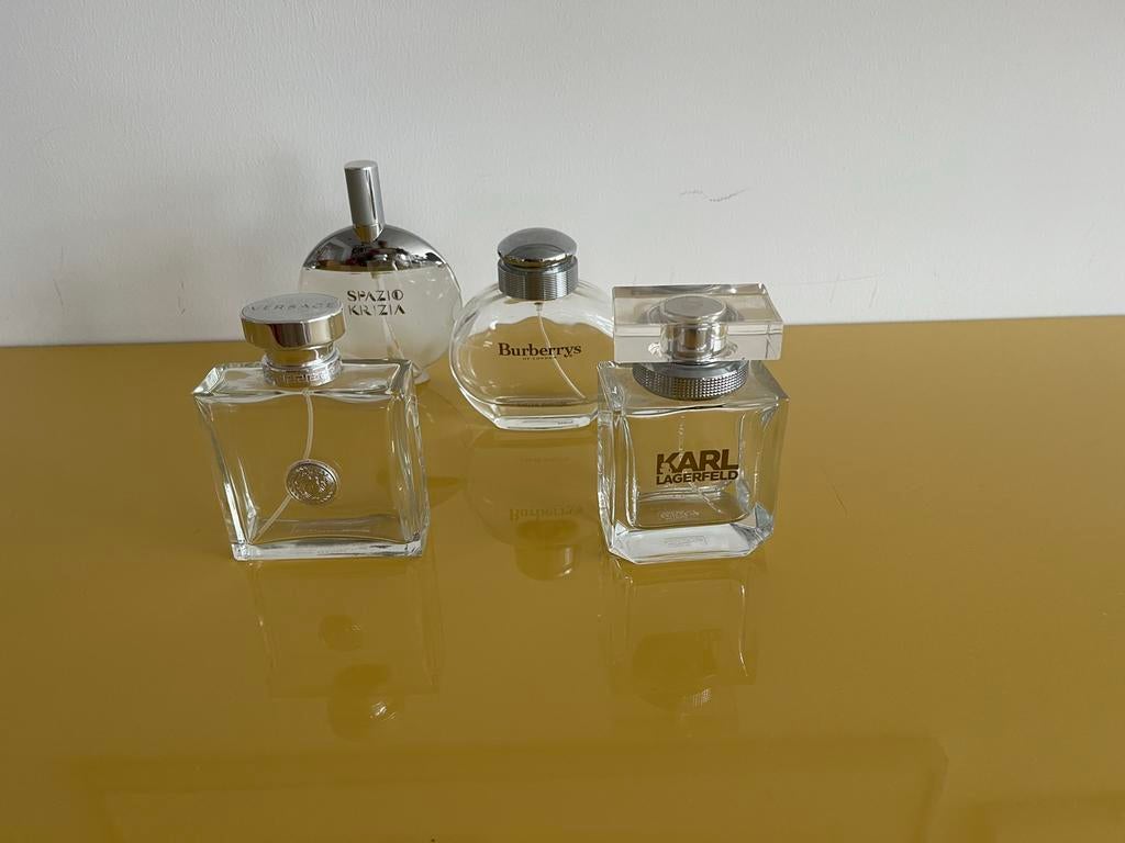 Lege parfumflesjes set: Versace, Karl Lagerfeld, Burberrys, Sieraden, Tassen en Uiterlijk, Uiterlijk | Parfum, Gebruikt, Ophalen of Verzenden