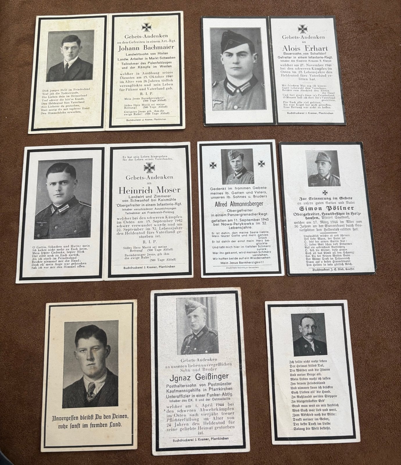 8 Gebeds-Andenken WOII - Duitse herdenkingskaarten, Ophalen of Verzenden, Landmacht, Duitsland, Foto of Poster