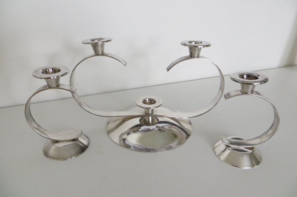 3 unieke vintage sola kandelaars, verzilverd, in zeer goede, Ophalen of Verzenden, Overige materialen