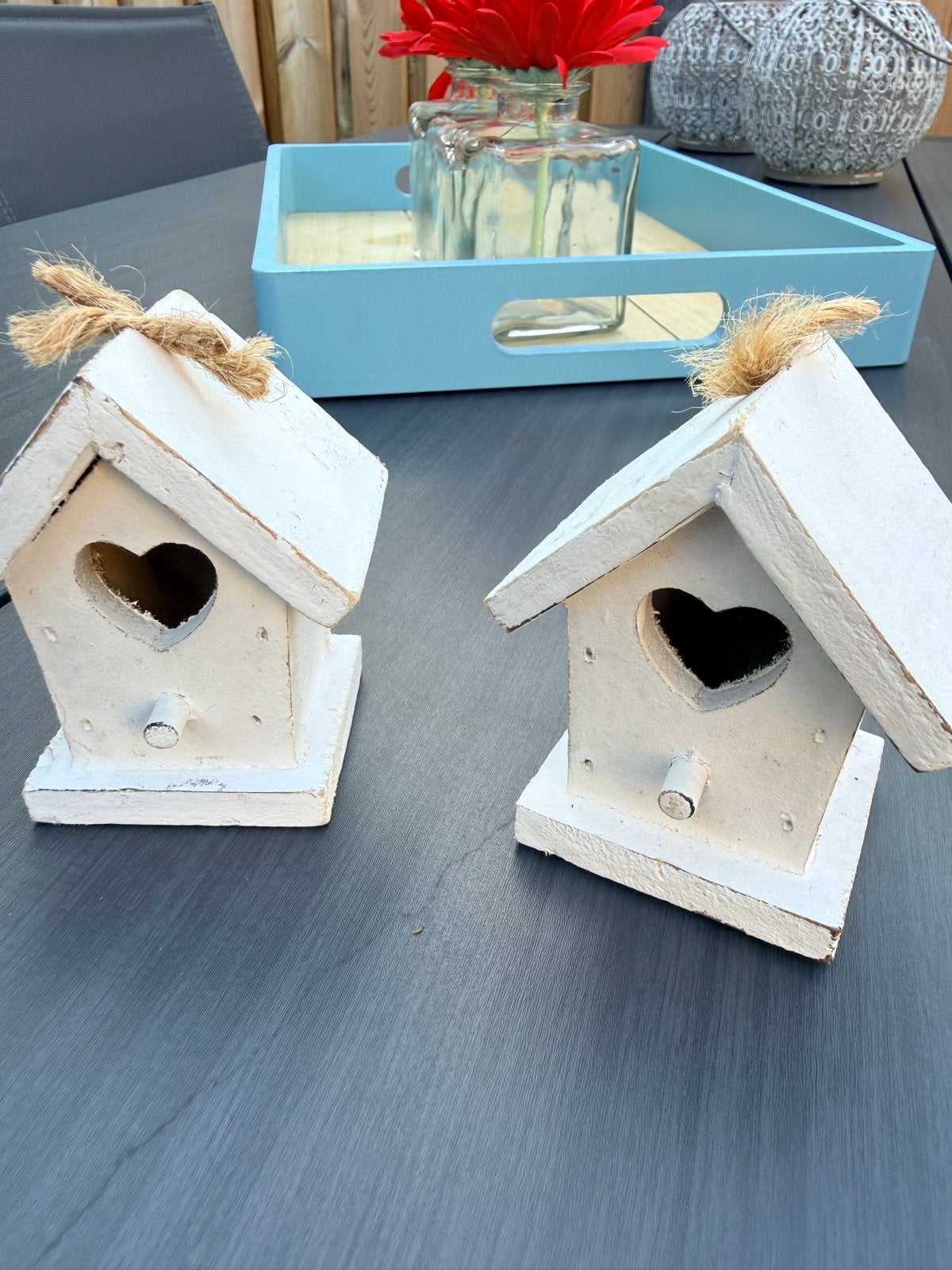 2x Kleine houten vogelhuisjes decoratie - 8x6,5 cm, Ophalen of Verzenden, Zo goed als nieuw