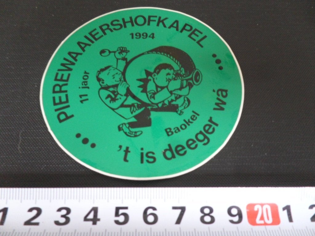 sticker bakel carnaval PIEREWAAIERSHOFKAPEL 11 jaar 1994 *, Ophalen of Verzenden, Zo goed als nieuw