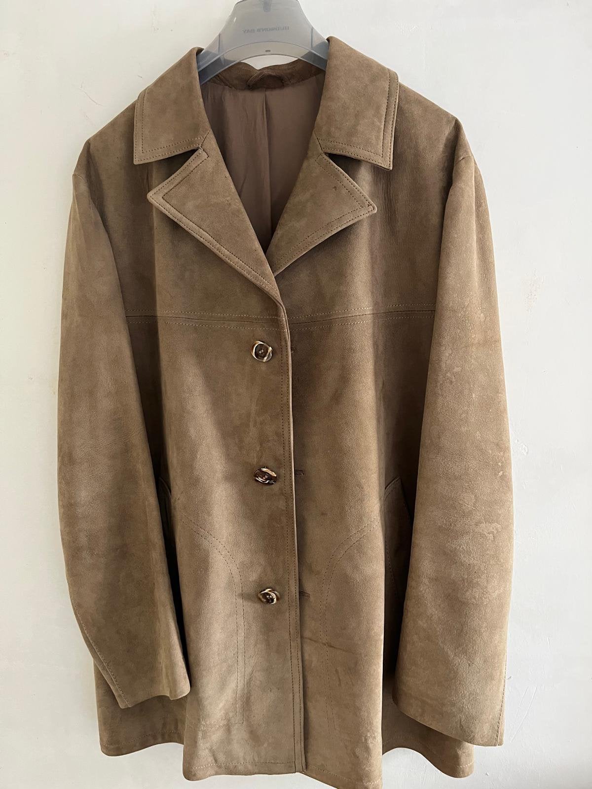 Vintage suede herenjas, Ophalen, Gedragen, Maat 52/54 (L), Bruin