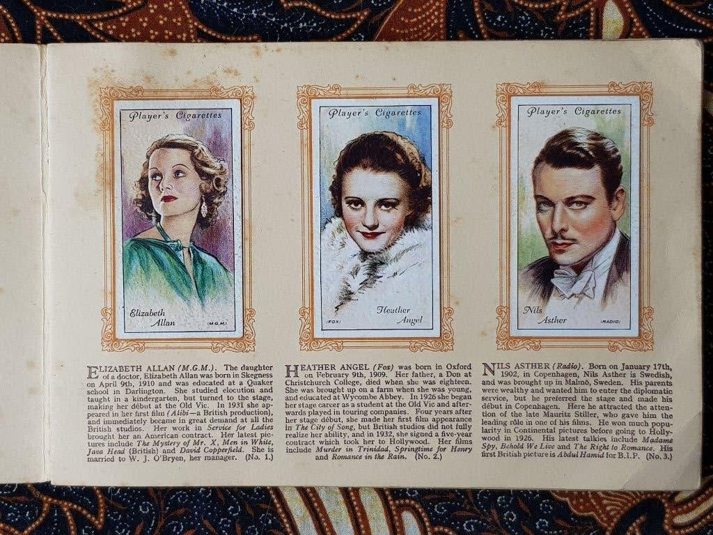 Filmsterren oud compleet Engels album met sigarettenplaatjes, Ophalen of Verzenden