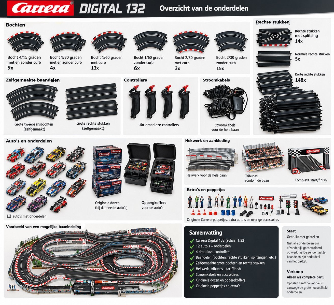 Carrera Digital 132 Racebaan met 12 auto's en veel extra's, Zelf te bouwen, Carrera, Ophalen of Verzenden, Elektrisch