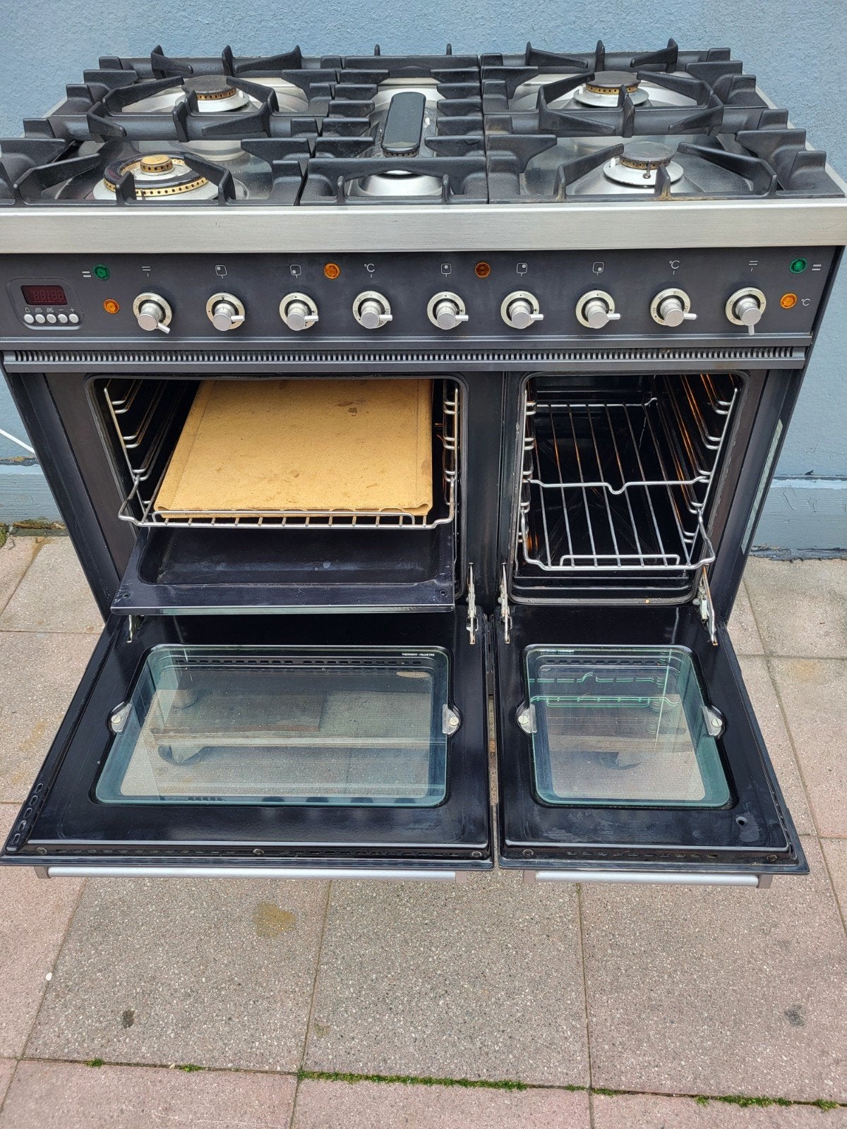 Vrijstaand Gasfornuis met Dubbele Oven - Zwart, Witgoed en Apparatuur, Fornuizen, Gebruikt, 60 cm of meer, Ophalen of Verzenden