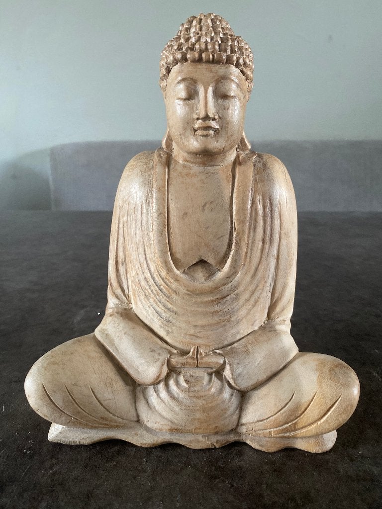Hout handgemaakt boeddha beeld meditatie houding Suar hout, 21 cm, Ophalen of Verzenden, Zo goed als nieuw, Hout