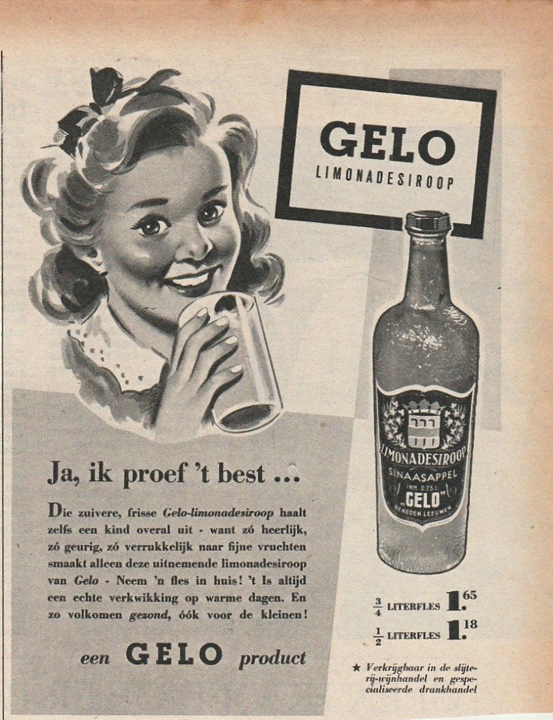 Retro reclame 1953 Gelo limonade frisdrank ik proef 't, Verzenden, Overige typen