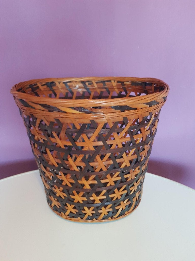 retro vintage rieten prullenmand prullen mand riet, Ophalen, Mand, Rond, Zo goed als nieuw