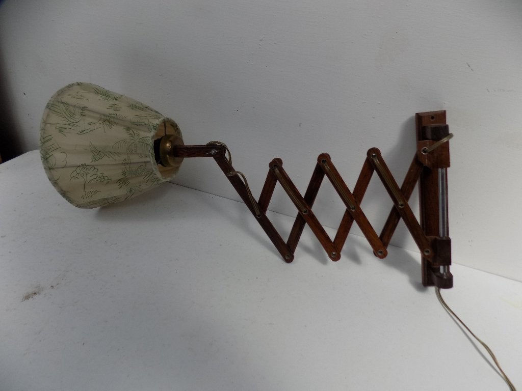 Schaarlamp wandlamp lamp vintage retro jaren 50 60, Ophalen of Verzenden, Gebruikt, Hout, E27 (groot)