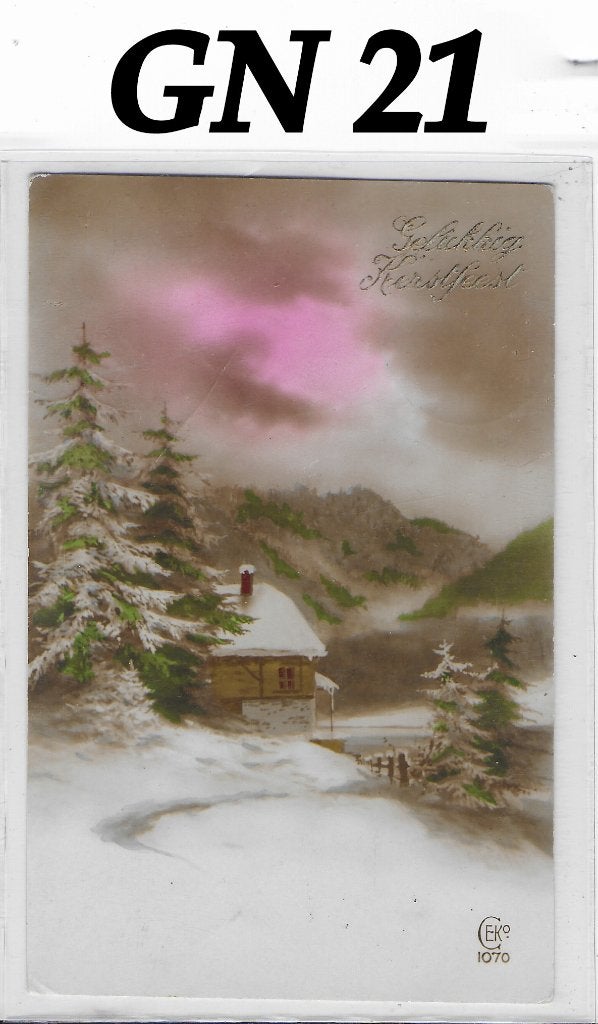 Bk56 oude gelopen ansichtkaart gelukkig kerstfeest uit 1928, Verzamelen, Ophalen of Verzenden, 1940 tot 1960, Gelopen