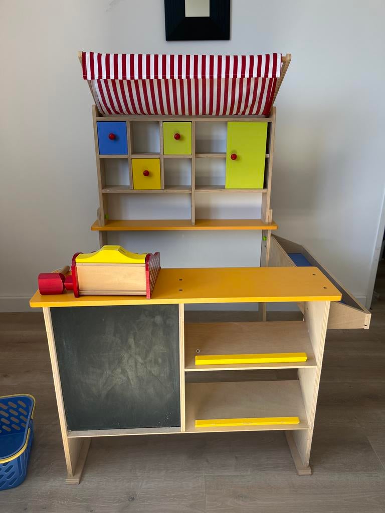 Houten Speelgoedwinkel met Mandje, Kassa en Spulletjes, Ophalen, Gebruikt, Jongen of Meisje
