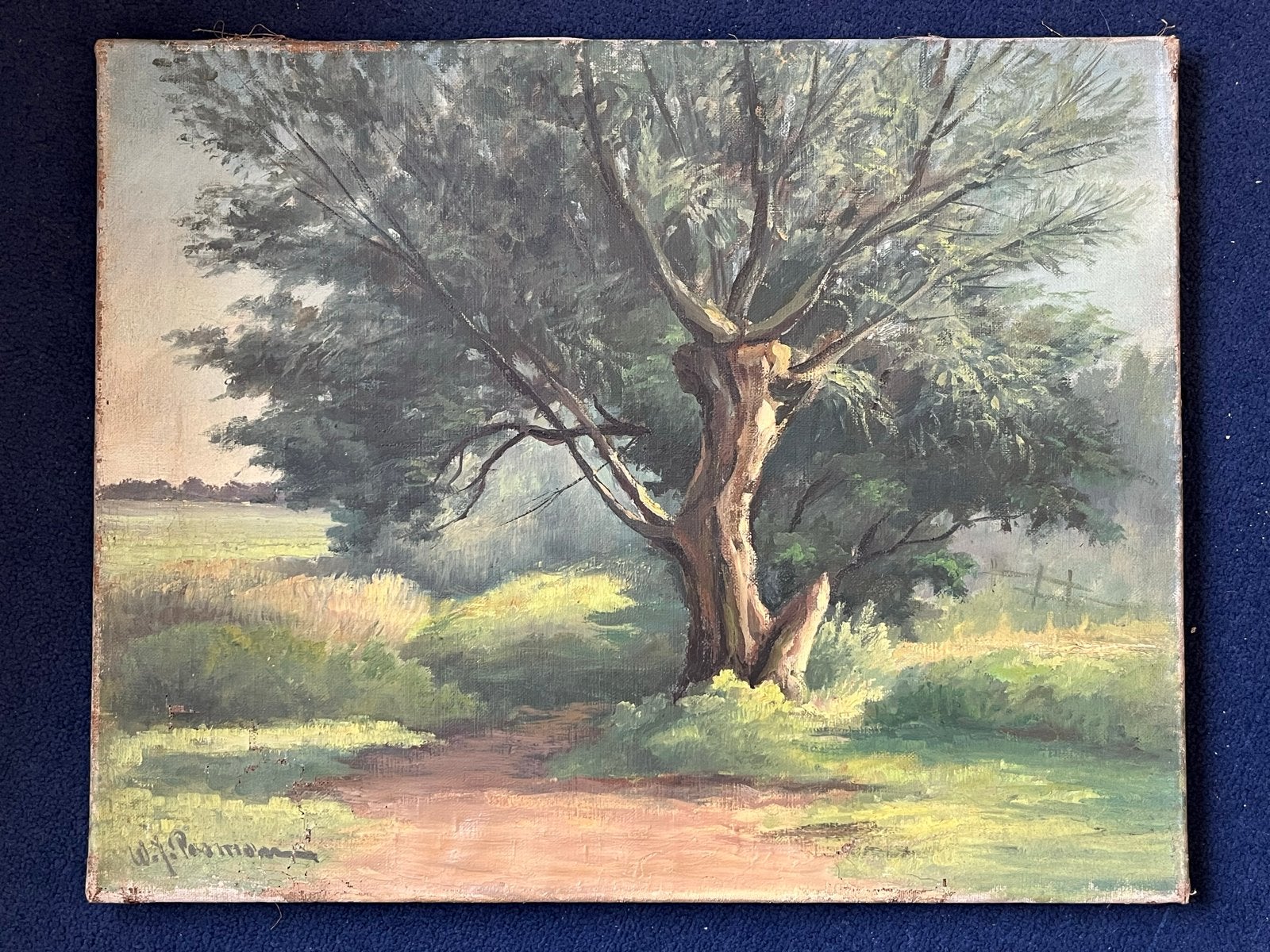 W.J. Pasman Schilderij - Landschap met boom (50x40 cm), Ophalen of Verzenden