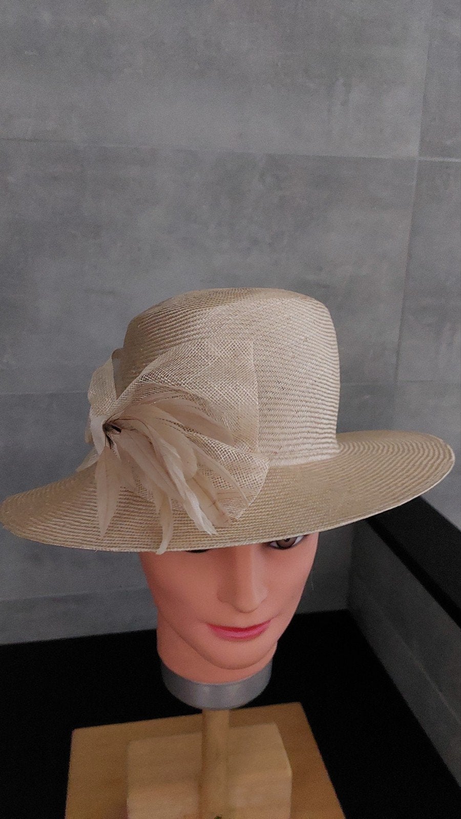 Sisal hoed beige#zand ZGAN, Ophalen of Verzenden, Zo goed als nieuw, 55 cm (S, 6⅞ inch) of minder, Hoed