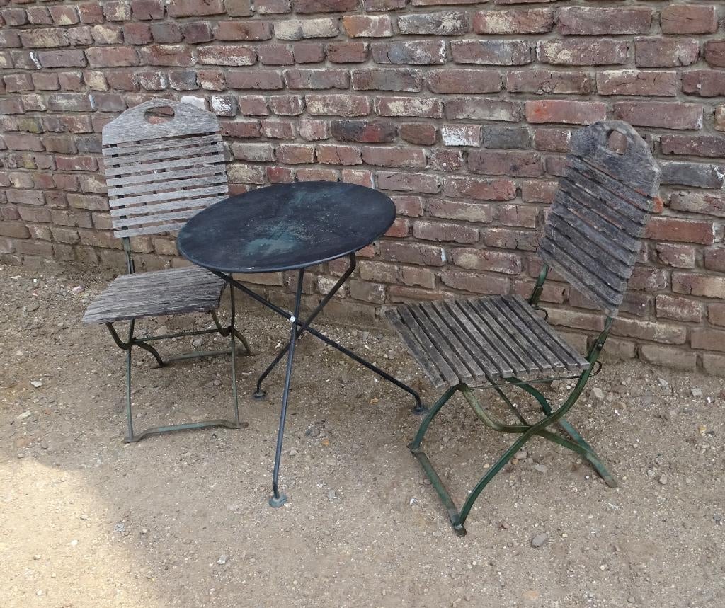 oude tuin set bistrotafel bistrostoelen bistroset tuintafel, Antiek en Kunst, Ophalen