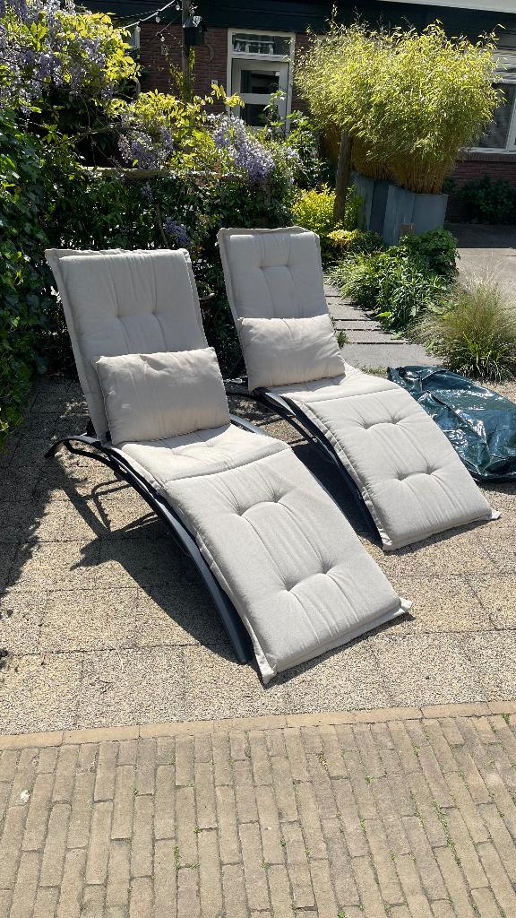 Set van 2 aluminium en textileen ligbedden, Ophalen, Zo goed als nieuw, Aluminium, Verstelbaar