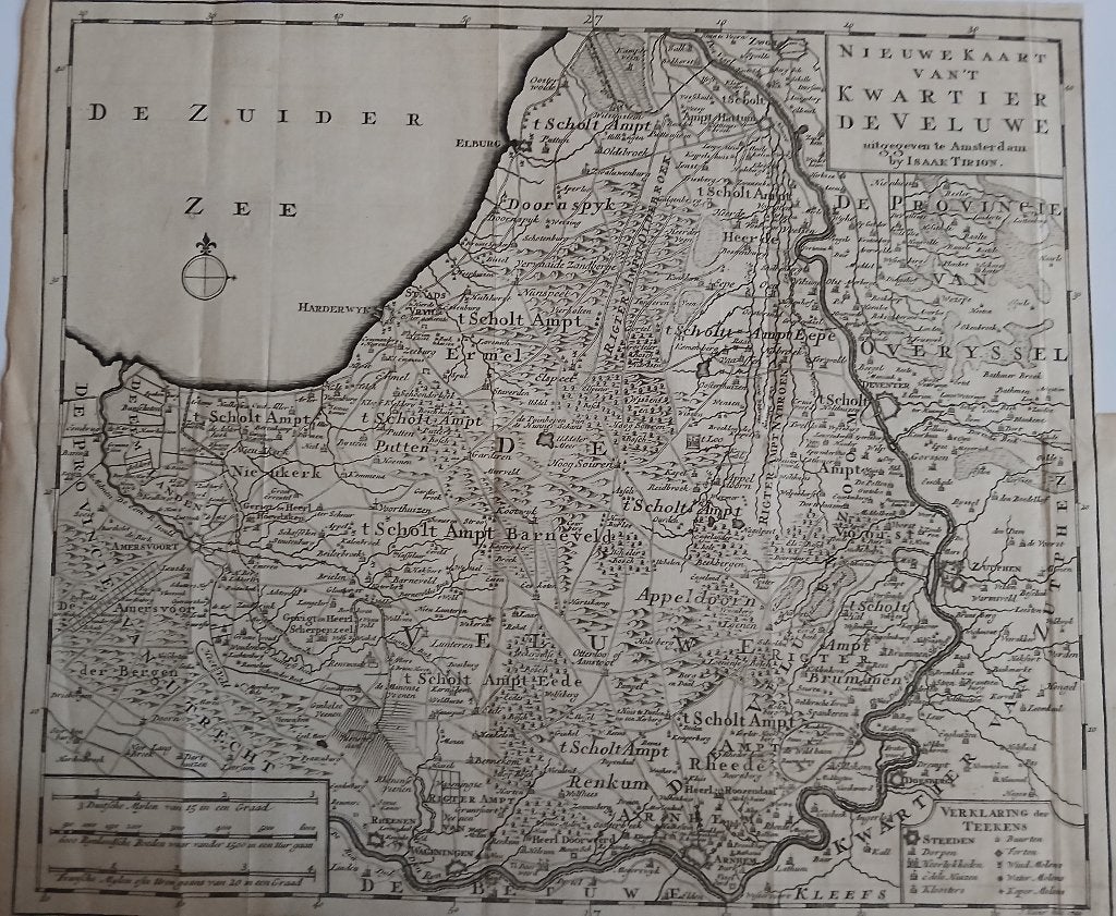 Nieuwe kaart van 't kwartier de Veluwe Tirion ca. 1760, Origineel, Cartografie, Ophalen of Verzenden, Gravure
