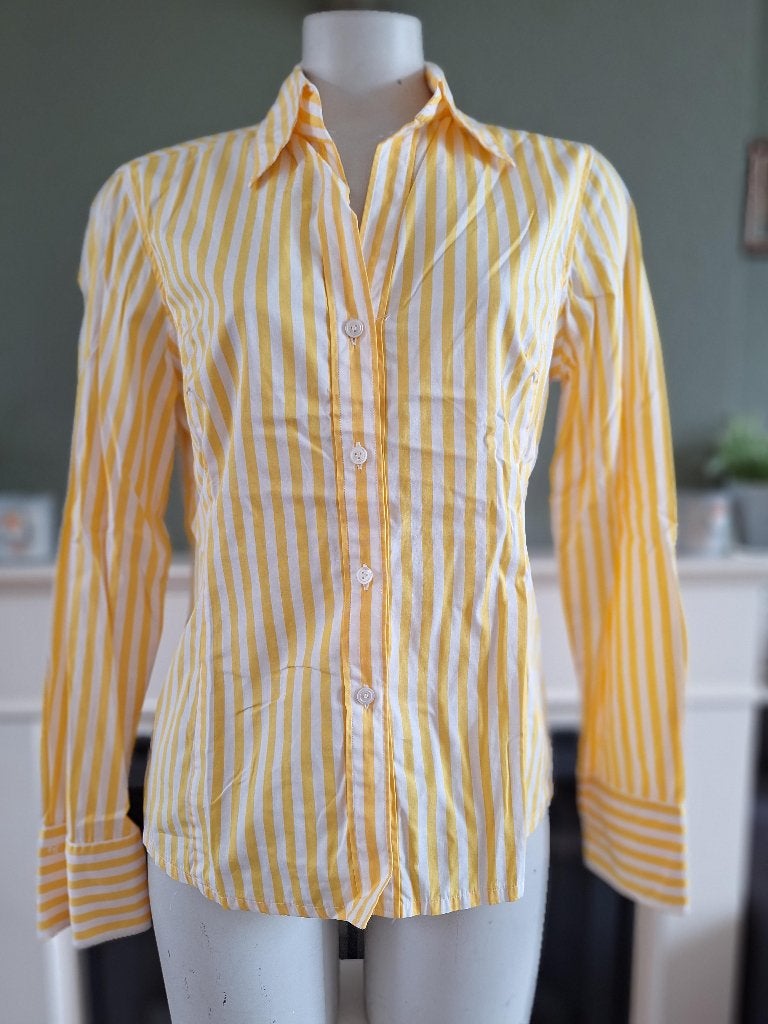 Van Laack geel witte gestreepte blouse M 38, Maat 38/40 (M), Verzenden, Van Laack, Geel