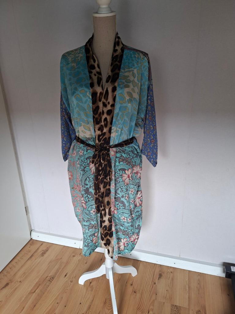 Gold & Silver Paris Kimono met Dierenprint en Bloemen, Maat 38/40 (M), Blauw, Gold & Silver Paris, Ophalen of Verzenden