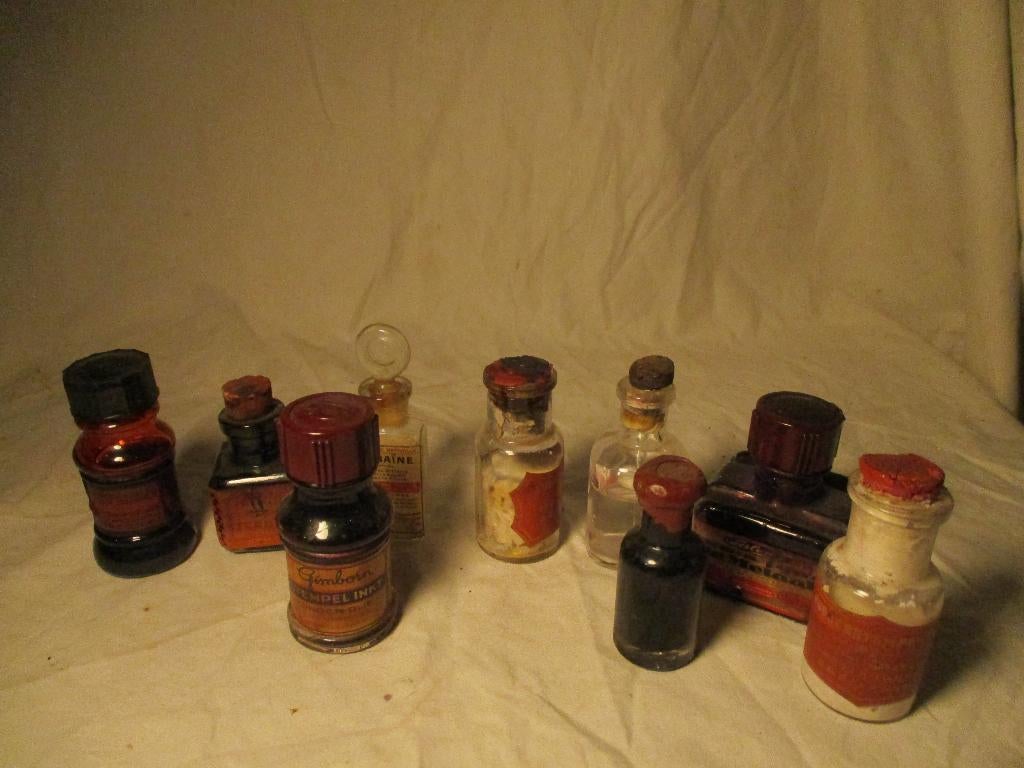 8x antiek inktpotjes, Ophalen of Verzenden, Gebruikt, Vulpen, Overige merken