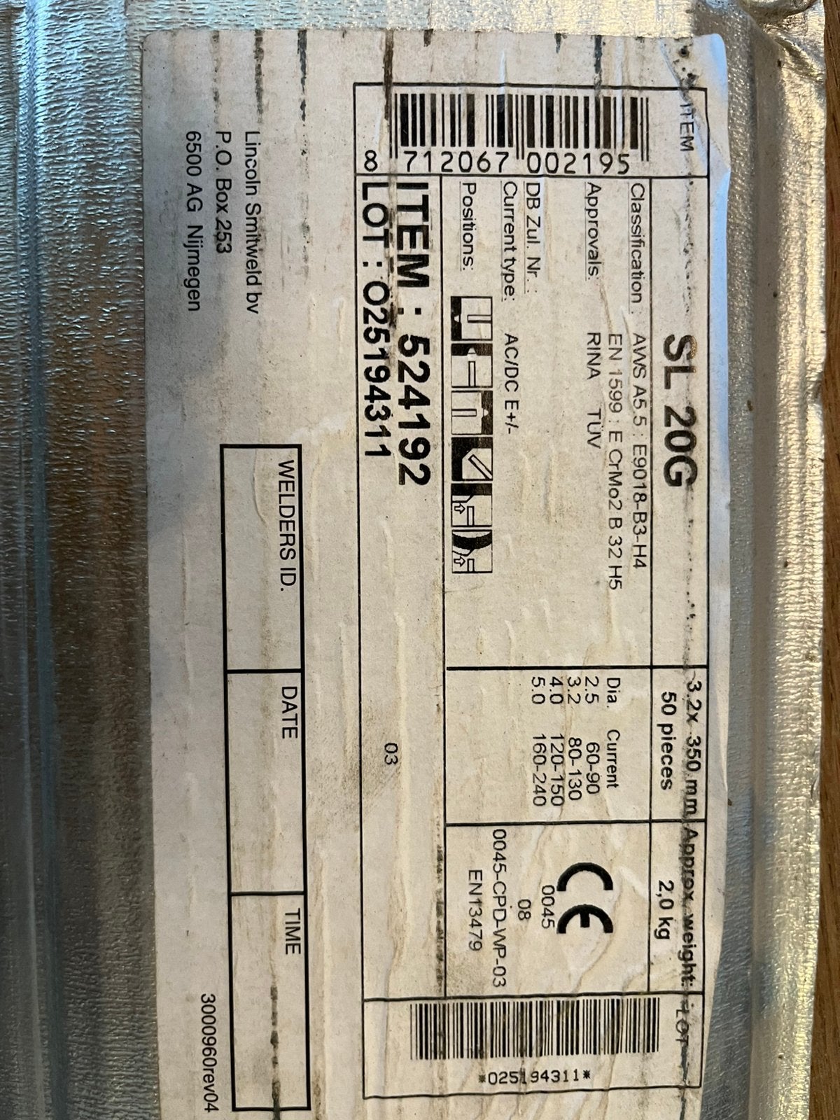 Lincoln Smitweld SL 20G = E9018-B3-H4, een basische, Doe-het-zelf en Verbouw, Ophalen, Nieuw, Minder dan 150 ampère, Elektroden