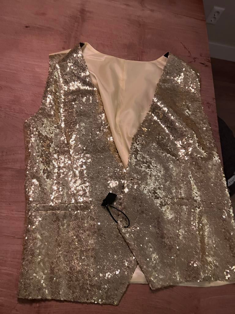 Gouden Glitter Gilet Maat L - Perfect voor Feestjes!, Kleding | Dames, Carnavalskleding en Feestkleding, Zo goed als nieuw, Kleding