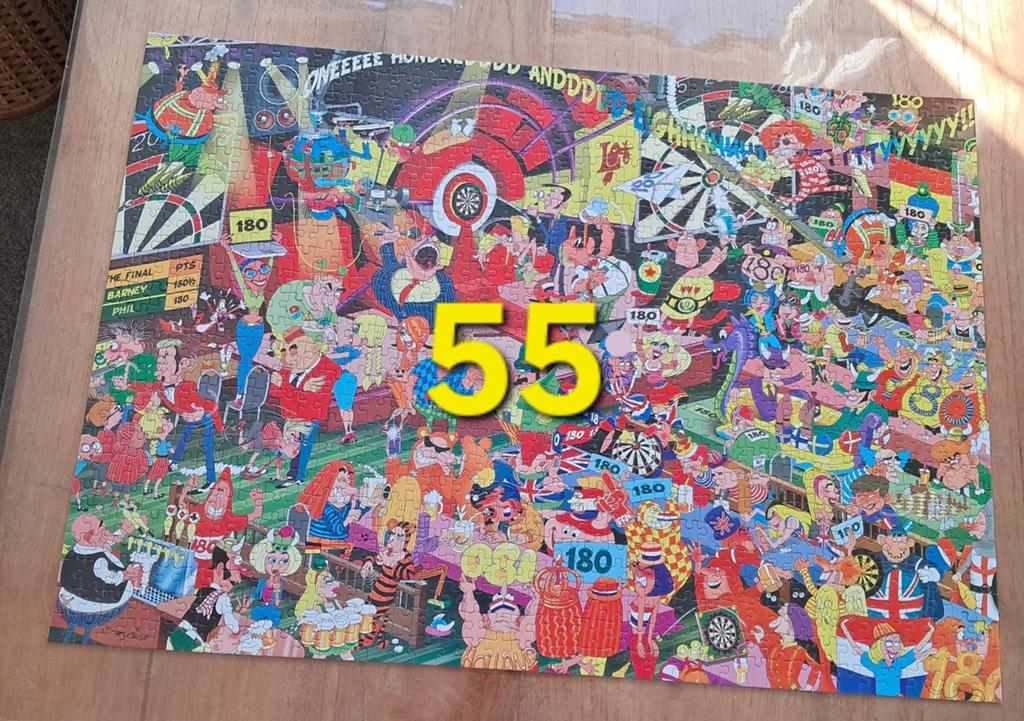Legpuzzel 1000 stukjes compleet king world darts Funny comic, Ophalen of Verzenden, 500 t/m 1500 stukjes, Zo goed als nieuw