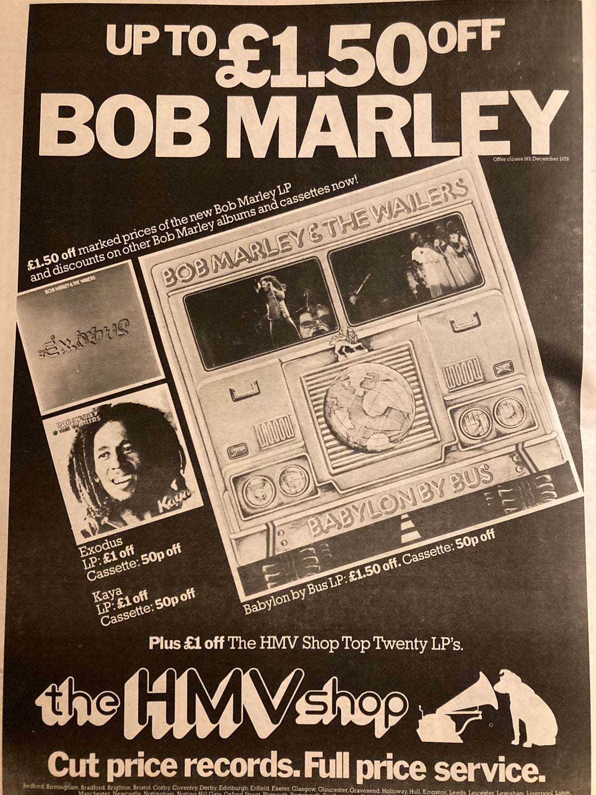 BOB MARLEY Babylon By Bus A3 advertentie, Ophalen of Verzenden, Gebruikt