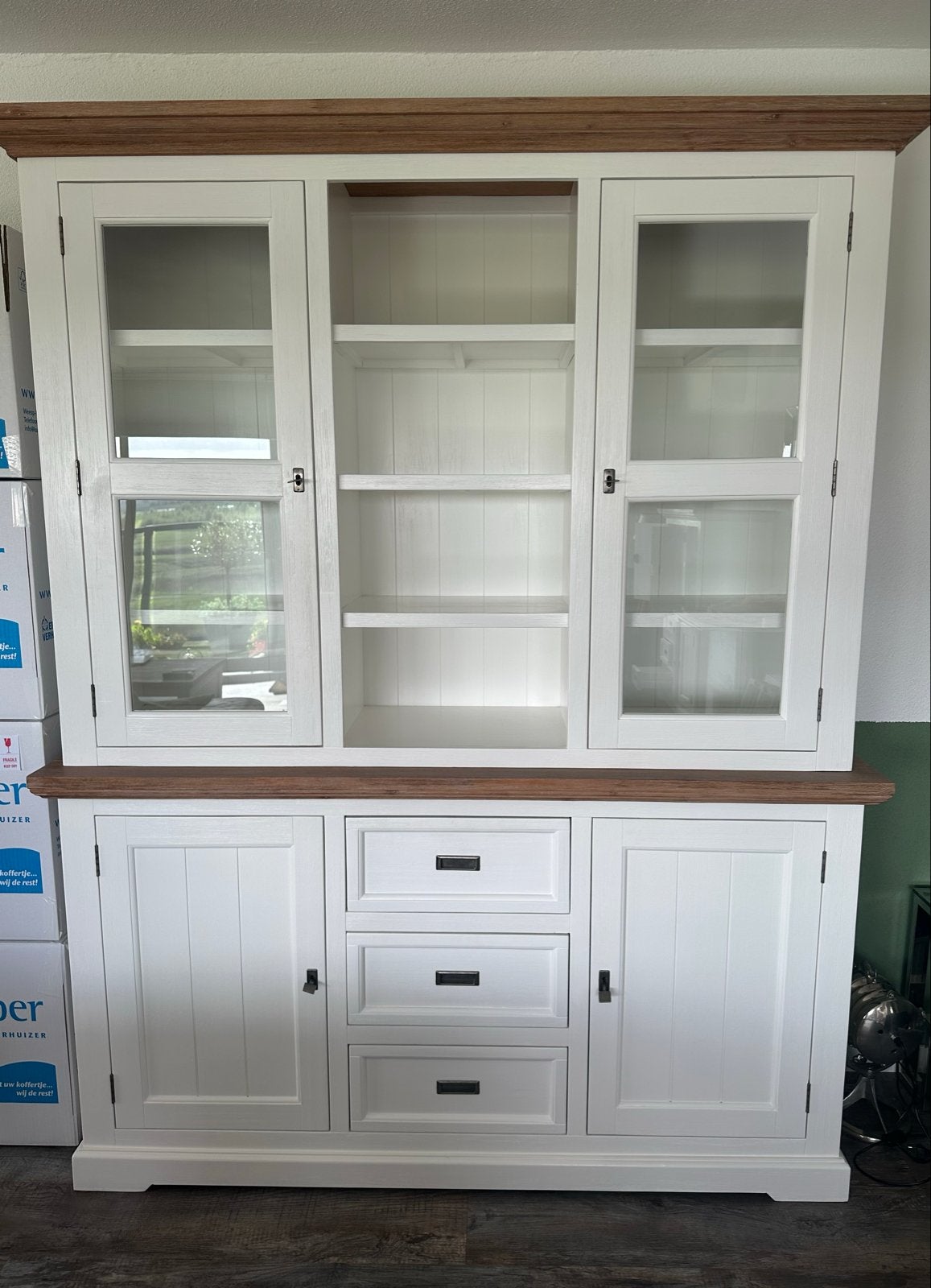 Buffetkast wit met houtkleur - 168x47x210 cm, Ophalen, 200 cm of meer, 150 tot 200 cm, Zo goed als nieuw