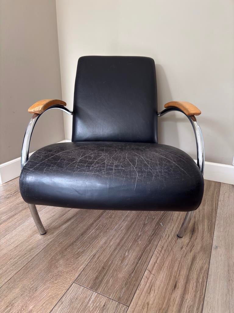 Gelderland fauteuil 5470 Jan des Bouvrie, Huis en Inrichting, Fauteuils, Ophalen, Gebruikt, 50 tot 75 cm, Leer
