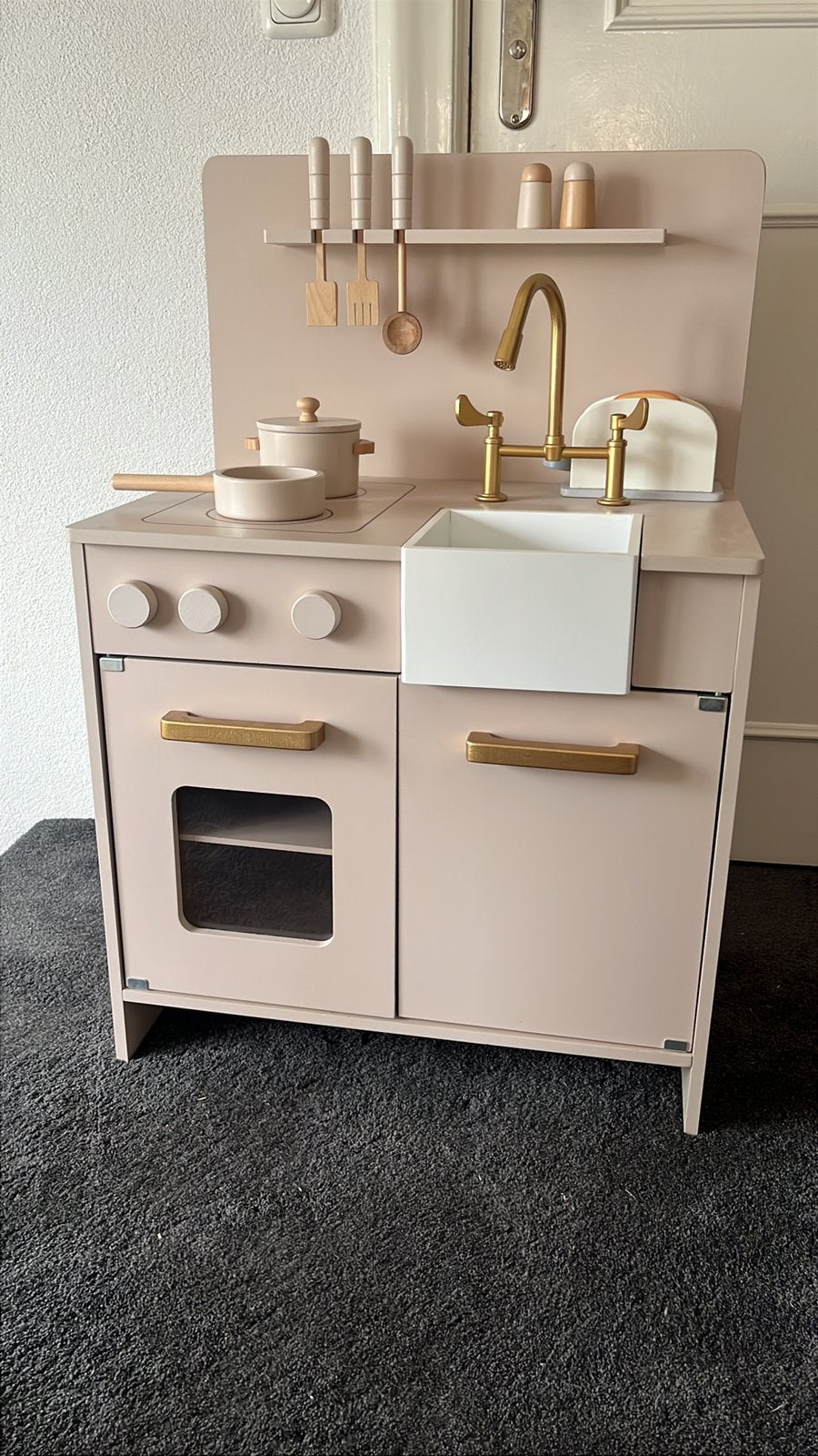 Luxe speelkeuken roze compleet, Kinderen en Baby's, Speelgoed | Speelkeukens, Ophalen, Zo goed als nieuw, Hout, Speelkeuken