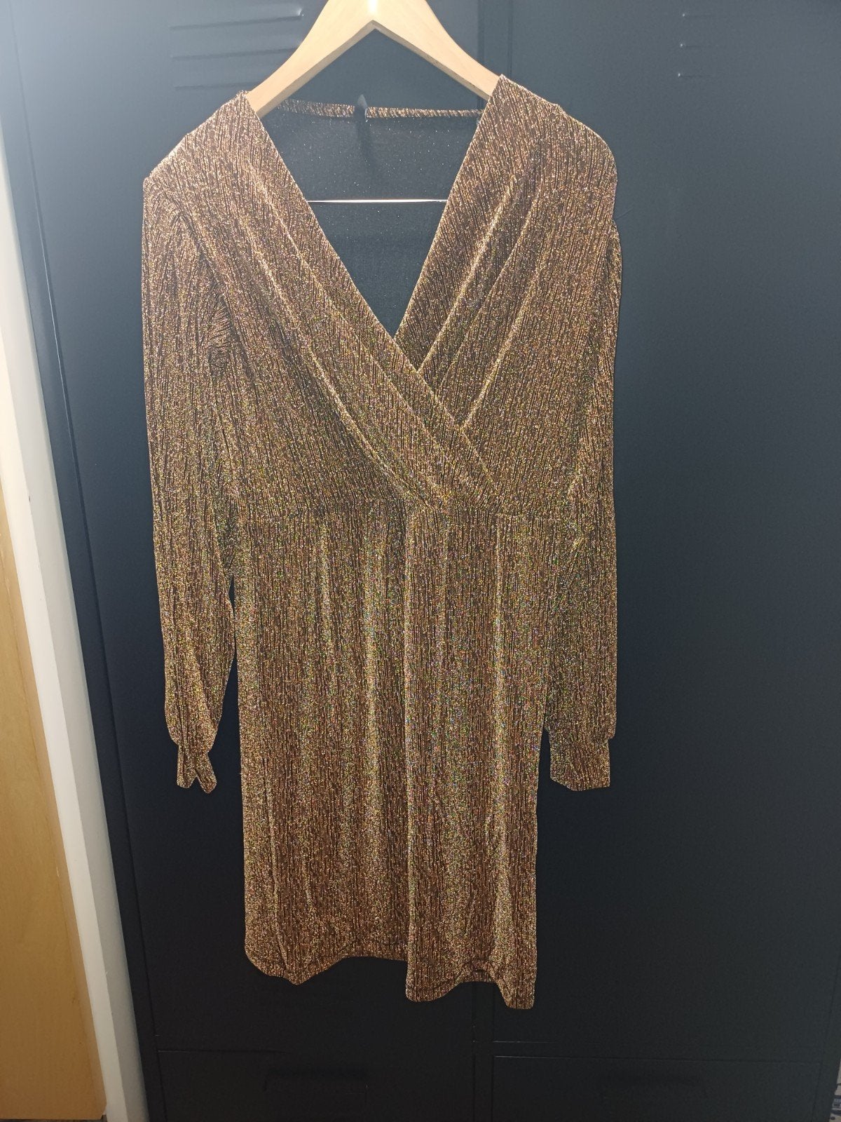 Gouden glitter feestjurk kerst maat 36/S ZGAN, Zo goed als nieuw, Knielengte, Maat 36 (S), Goud