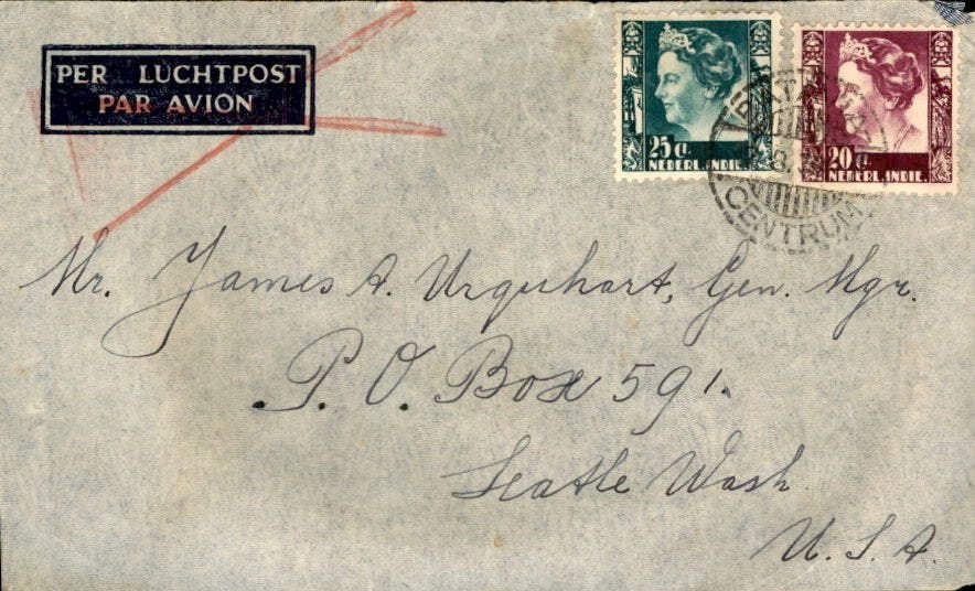 Nederlands Indië - USA - 1937, Ophalen of Verzenden, Envelop