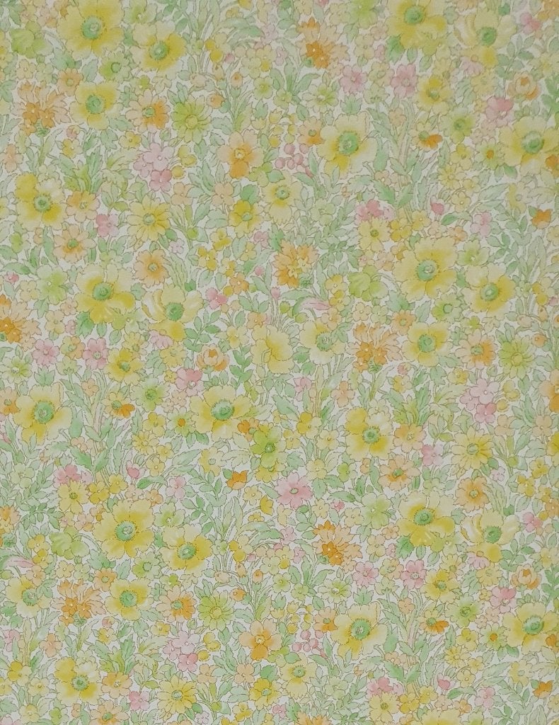 13668 Vintage bloemen behang met geel roze dessin swiet, Ophalen of Verzenden, Groen