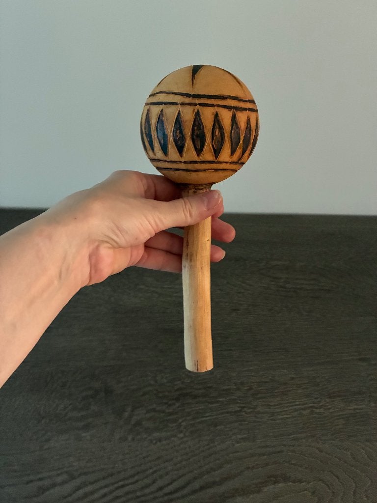 Afrikaanse kalebas-maraca, Hout, 22 cm, Afrika, Ophalen of Verzenden