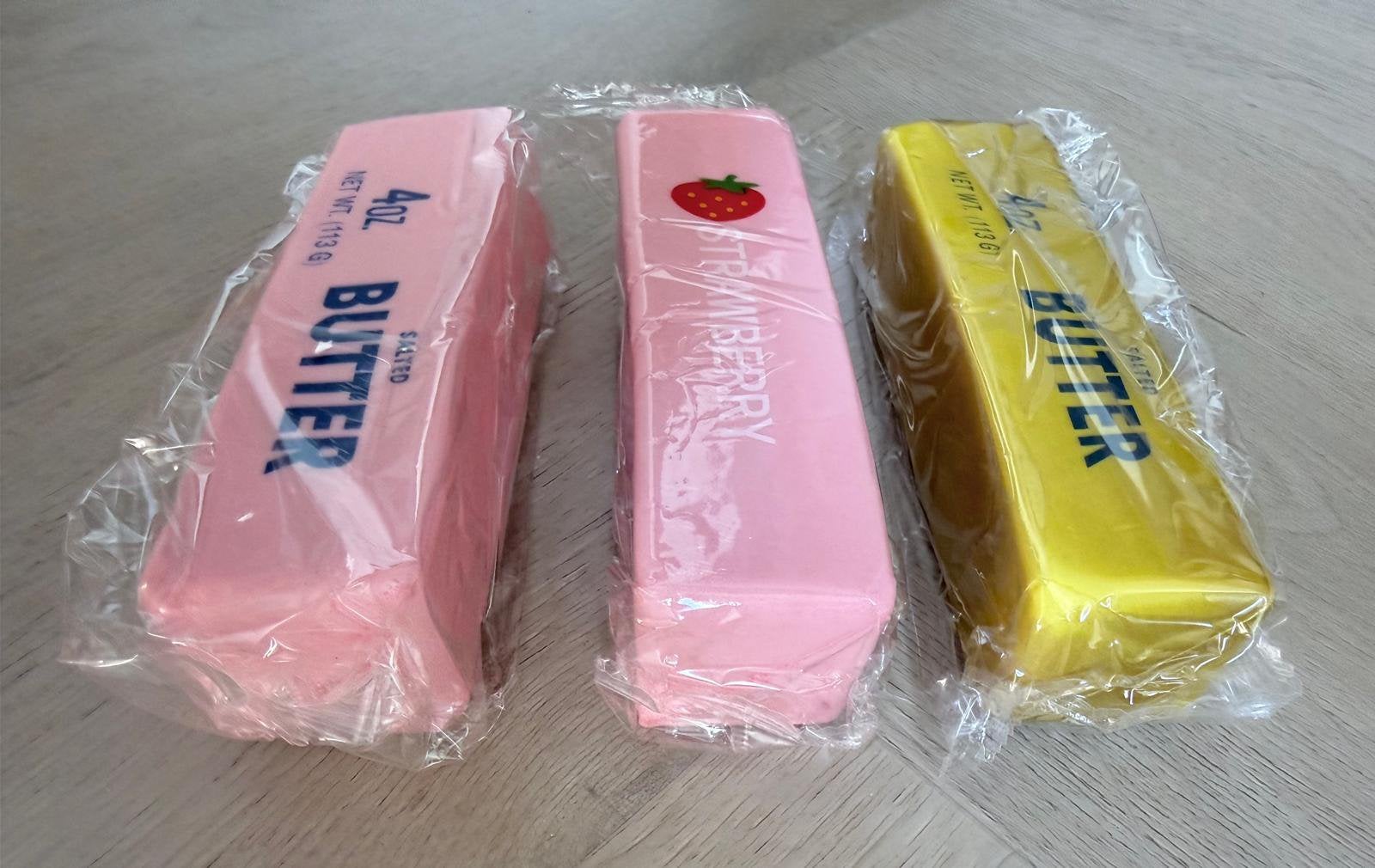 Set van 3 Butter Squishies nieuw – Goud, Strawberry & Roze, Ophalen of Verzenden, Nieuw, Jongen of Meisje