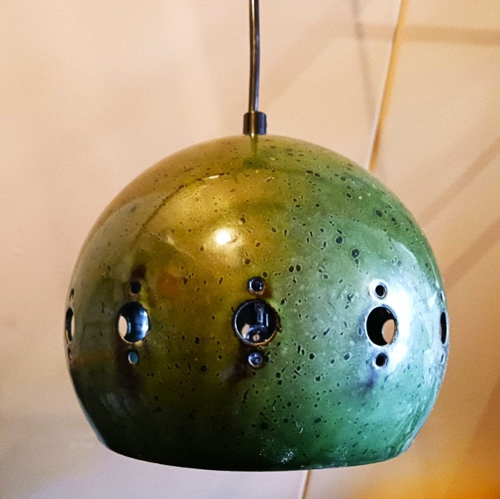 Vintage Groene Emaille Hanglamp / Jaren 70 / Retro Bol, Vintage / Retro / Industrieel / Mid-century modern / Botanisch, Kunststof
