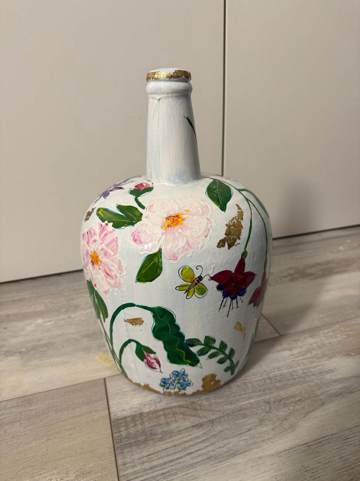 Decoratieve handgeschilderde fles met bloemen, Ophalen of Verzenden