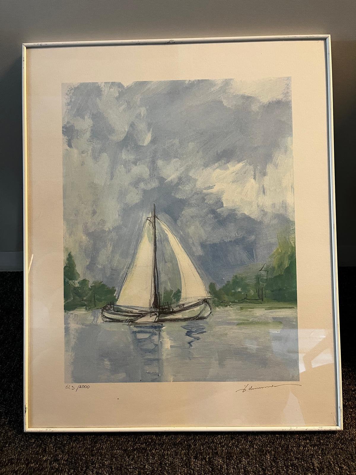 Diederik van Leeuwen zeilboot schilderij, Ophalen, Achter glas, Maritiem / water
