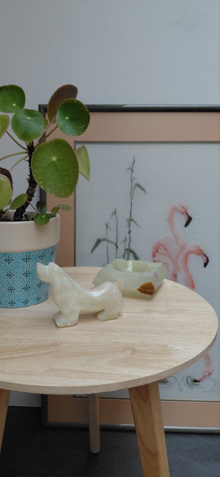 Vintage onyx / marmeren set: Asbak & handgesneden hondje, Ophalen of Verzenden