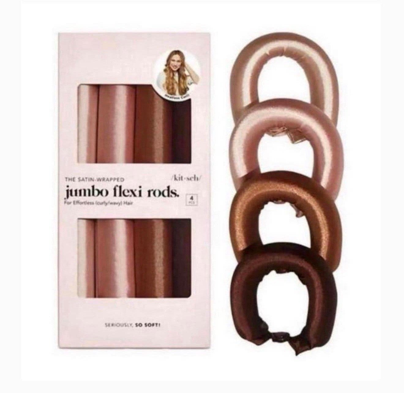 Kitsch Satin Wrapped Jumbo Flexi Rods Rosewood voor krullen, P, P, P, Nieuw