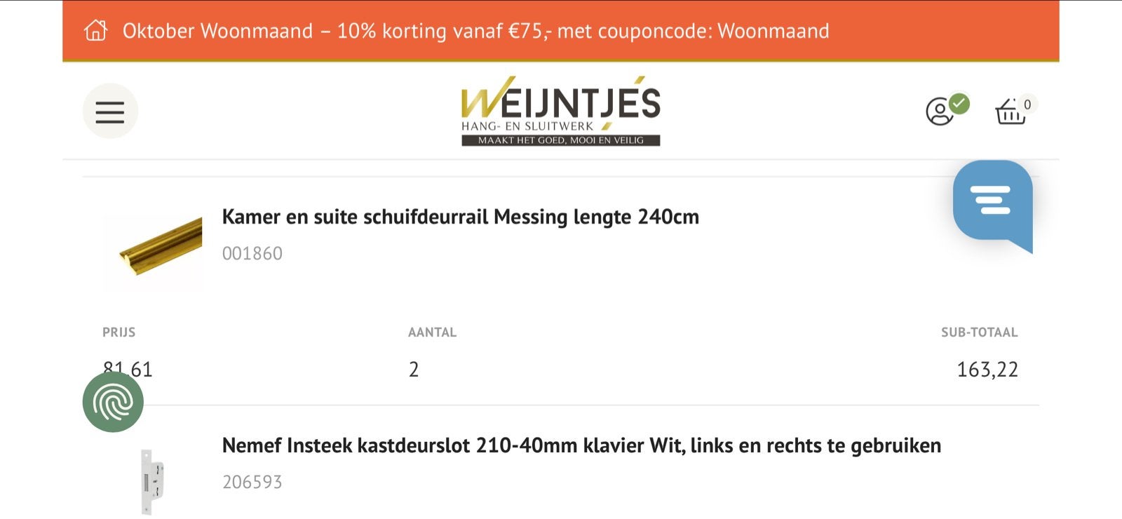 1x Messing Schuifdeurrail 240cm, Ophalen, Nieuw, Koper of Messing, Overige typen