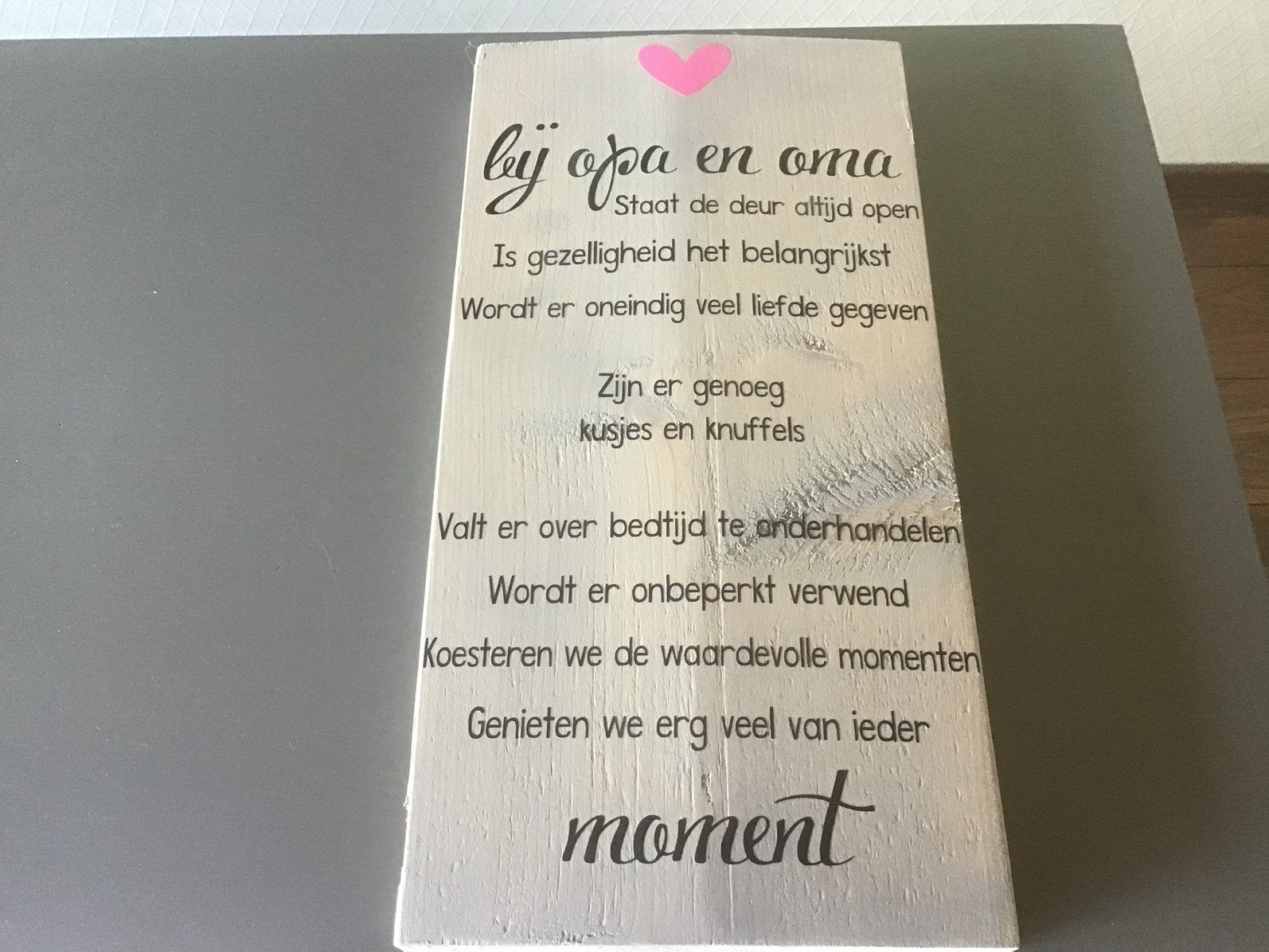 Mooie steigerhouten plank met spreuk( Bij Opa&Oma), Ophalen of Verzenden, Zo goed als nieuw