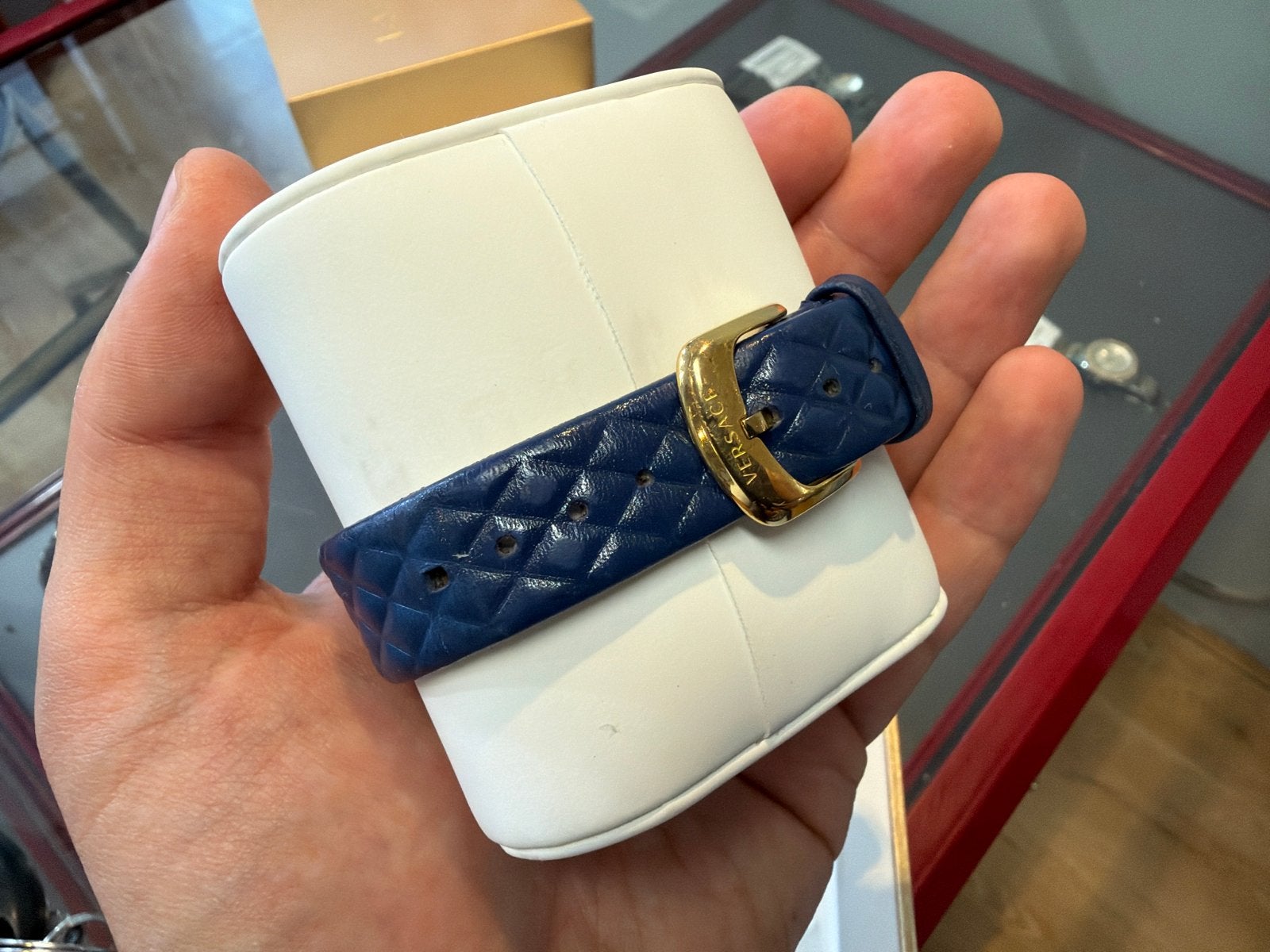 Versace horloge blauw goud - Top staat, Overige merken, Overige materialen, Versaci, Leer