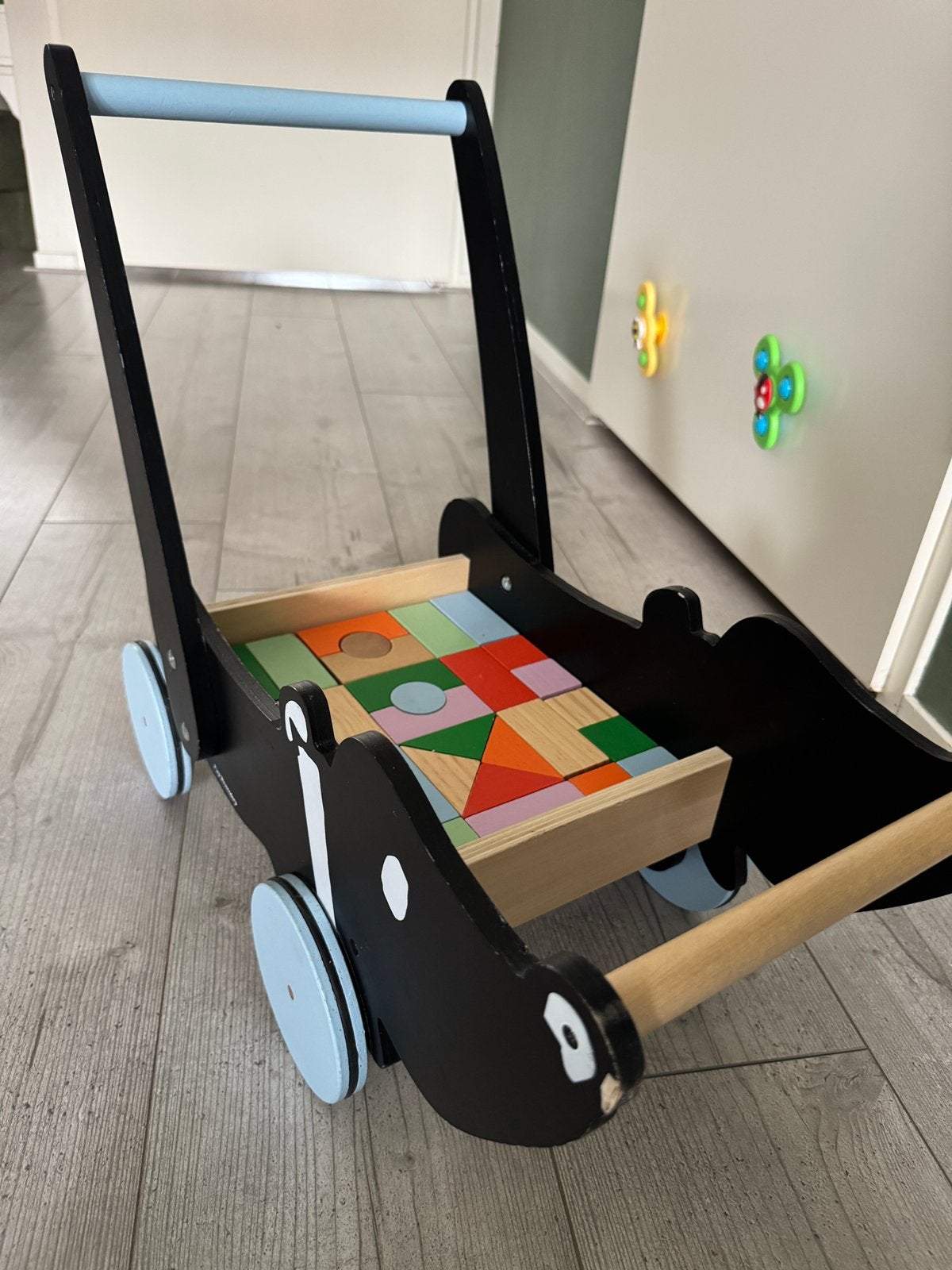 Takkie loopwagen met blokken, Ophalen, Gebruikt, Duw- of Trekspeelgoed