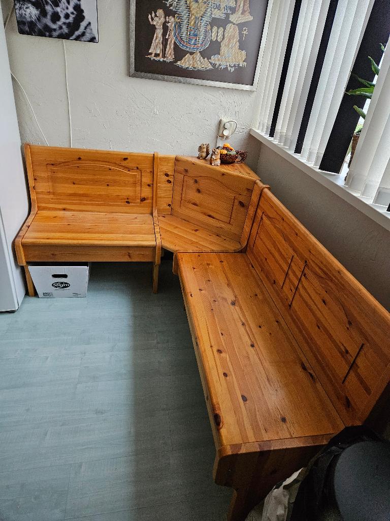 Eethoekbank met tafel en 2 stoelen, Ophalen, Zo goed als nieuw, Hout